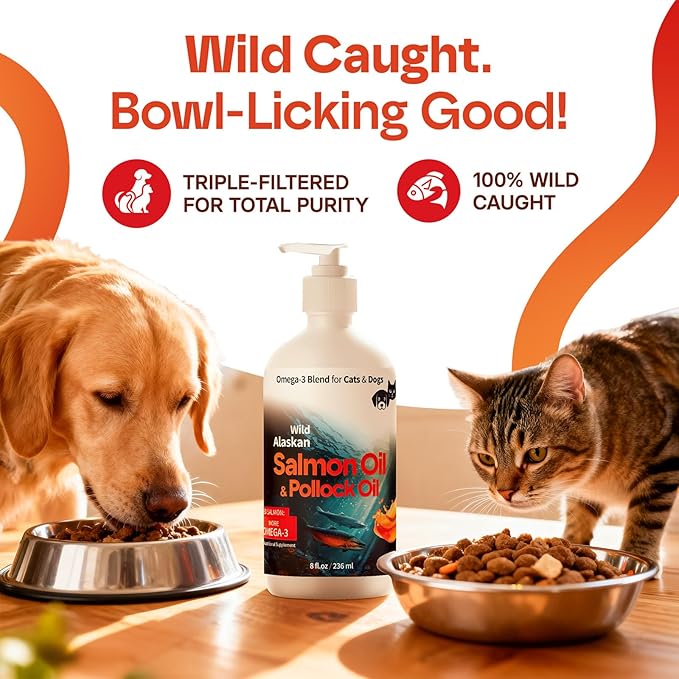 Wild Alaskan Omega 3 Salmon Oil for Dogs - Fish Oil for Dogs Natural Liquid - Must-Have Cat & Dog Essentials for Health - Cat and Dog Supplies Supports Skin & Coat - 8 Fl. Oz