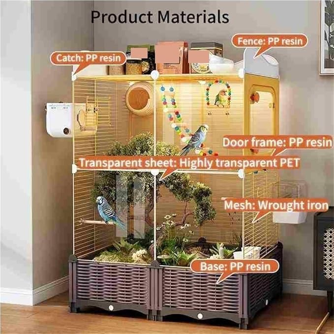 Parakeet Cage with Clear Front, Decorative Flight Birdcage with Accessories, Bird Cage for Cockatiels, Budgies, Finches, Canaries(Yellow)