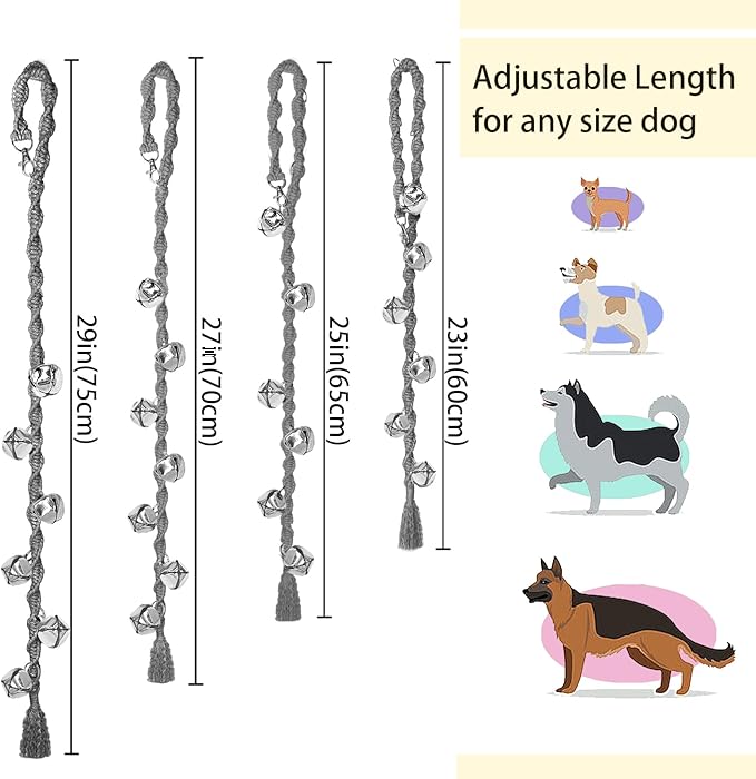 Dog Bells to Go Outside & Puppy Potty Training, Adjustable Dog Door Bell Ring to Go Potty, Handmade with Premium Yarn. Twisted Style, Grey