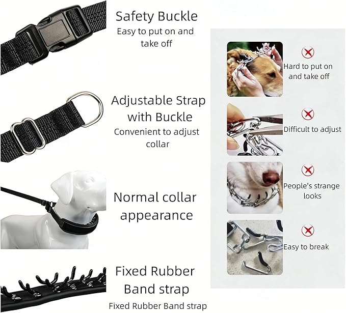 Lightweight Prong Collar for Dogs, Reflective No Pull Dog Collar | Adjustable Size Dog Pinch, Breathable Woven Fabric Air Grid Technology, Martingale Collar for Dogs Training(Black-M)