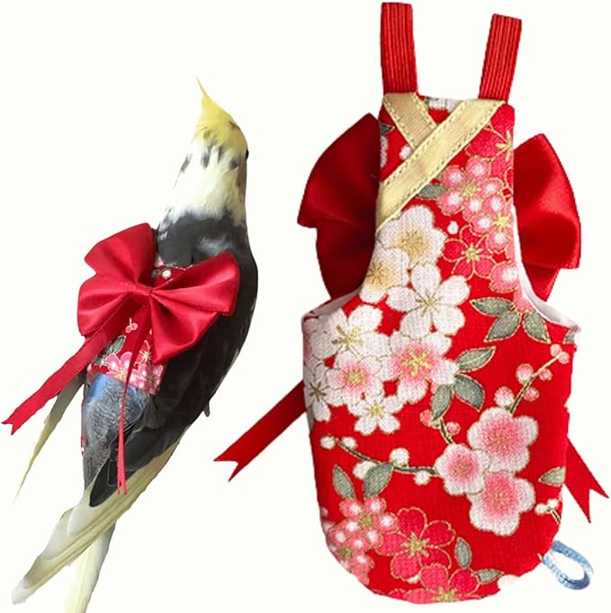 Bird Flight Suits Diapers, Parrot Flight Suits Diapers for Quaker Parakeets Cockatiels Flight Suits, Parrot Clothes (Red,2XL)