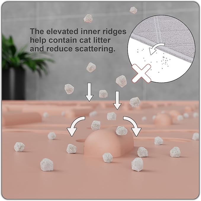 Cat Litter Mat Large Trapping Mat Premium Silicone Rubber 23.5x16 Coral, Waterproof and BPA Free Kitty Litter Box Mat, Easy to Clean and Keeps The Floor Tidy