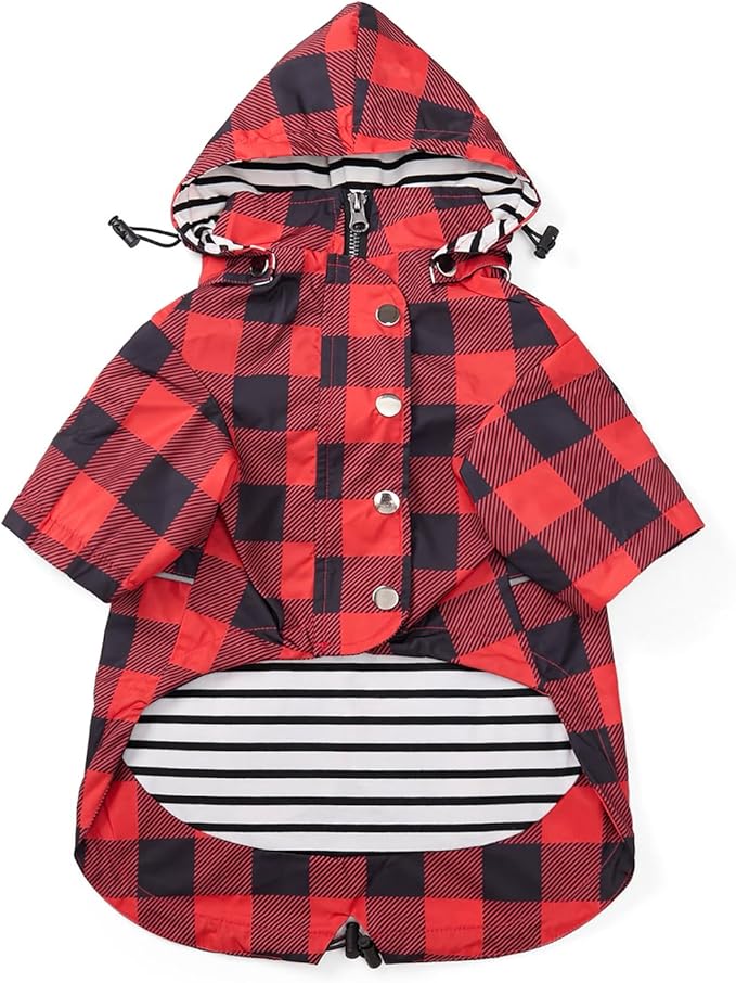 Dog rain Coat Waterproof Raincoat Puppy Jacket with Legs Buttons Zipper Hood Drawstring Fit for Yorkie Terrier Schnauzer Poodle Border Collie Labrador Golden Retriever 8lbs to 80lbs Red XL