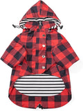 Dog rain Coat Waterproof Raincoat Puppy Jacket with Legs Buttons Zipper Hood Drawstring Fit for Yorkie Terrier Schnauzer Poodle Border Collie Labrador Golden Retriever 8lbs to 80lbs Red XL