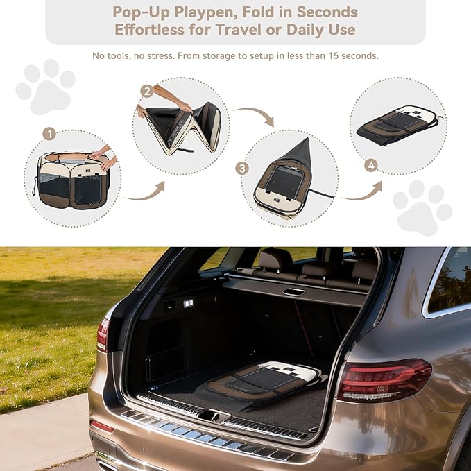 Portable Indoor Dog Playpen for Small Dogs & Puppies by A 4 Pet – 29.92" Pop-Up Soft Puppy Playpens with Bowl, Waterproof Floor, Calm Safe Space for Home, Travel & Daily Use