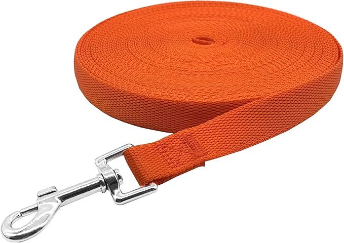 Nylon Training Dog Leash for Small Medium Large Dogs, 15ft 20ft 30ft 50ft Long Leash Dog/Puppy Lead for Obedience Recall Training, Camping (1" x 30ft, Orange)
