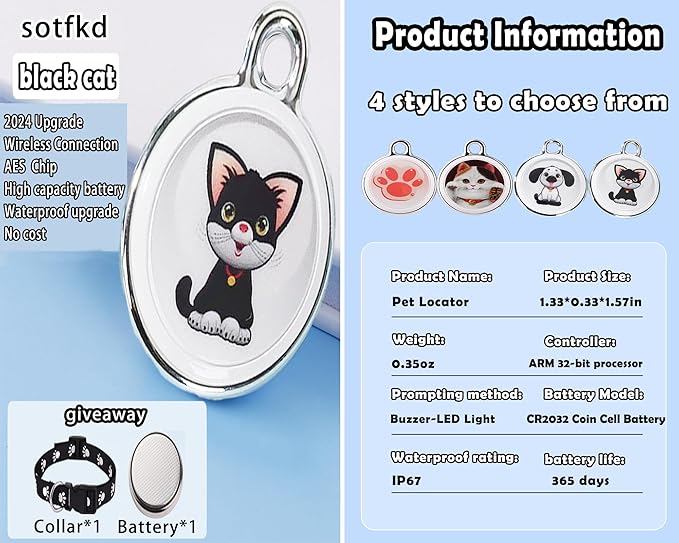 Cat Tracke Collar-Cat GPS Tracker-GPS Tracker for Cats| Android and iOS Universal | No Monthly Fee | Waterproof | Works with Any Collar