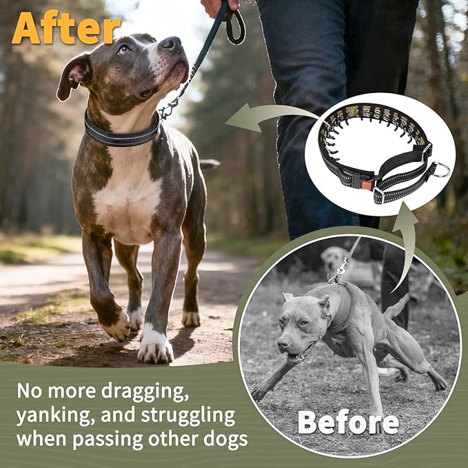 Mayerzon Martingale No Pull Collar for Medium Large Dogs German Shepherd Doberman Pitbull, Patented Anti Pull Correction Dog Collar for Walking Training, Reflective, Adjustable, Hidden(M/L, Black)