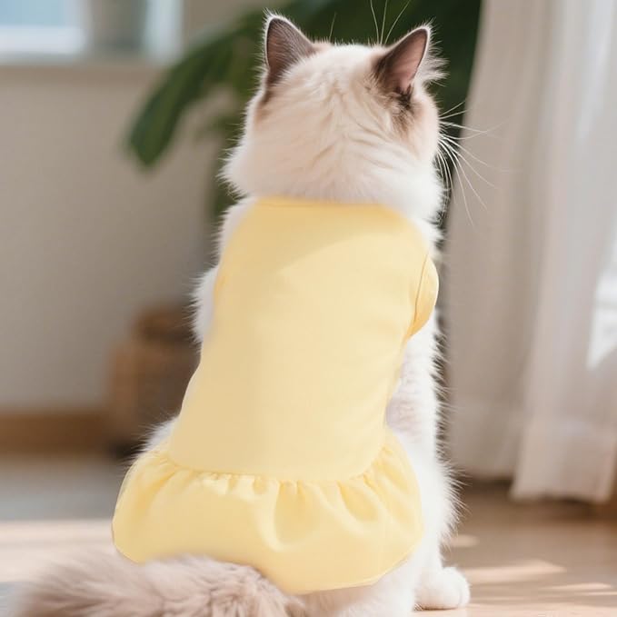 Dog Dresses Cat Skirt Solid Color Dog Clothes Summer Sleeveless Puppy Girl Clothes for Small Pet Dogs Cats (Yellow, X-Small)