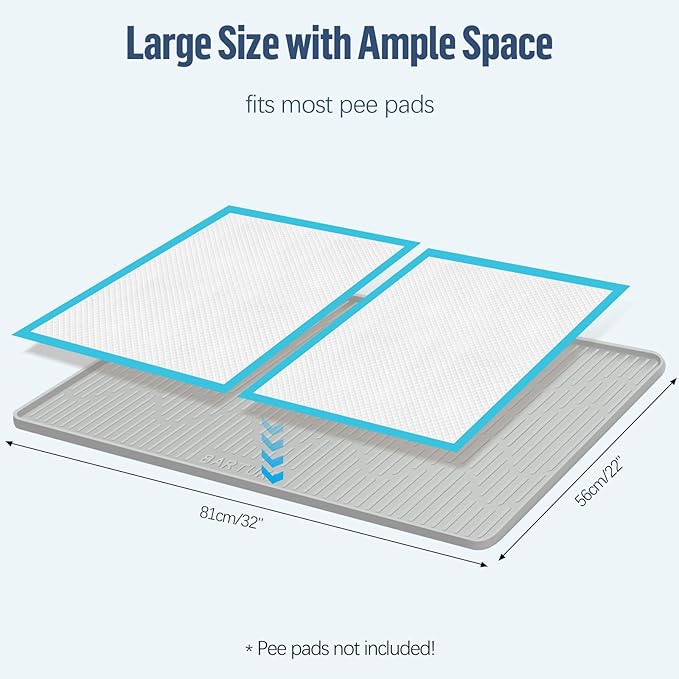 Pee Pad Holder for Dogs, 32" x 22" Extra Large Silicone Pee Tray Mat High Edge, Leak-Proof, No Spill Pet Pad Holder for Puppy, Cat, Rabbit, Training Pads for Floor Protection, No Pee Pads