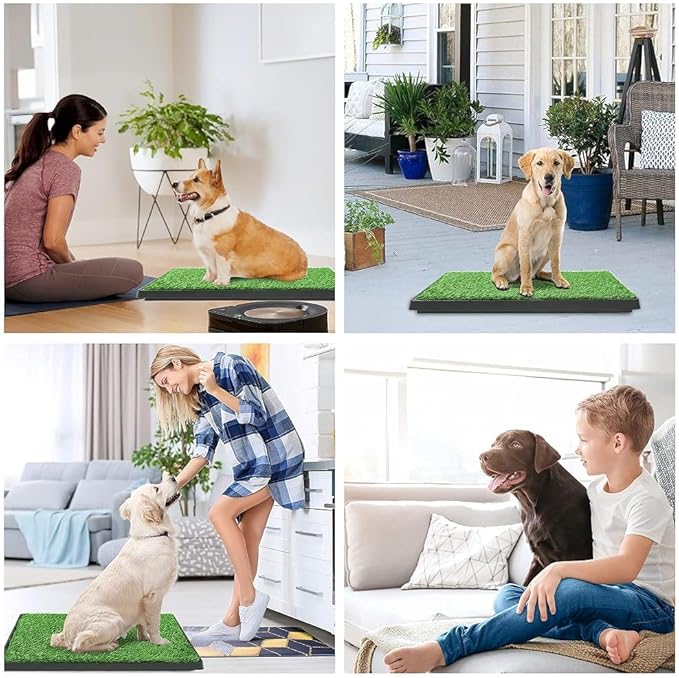 Artificial Dog Grass Pad with Tray for Potty – 16x20 inches Strong Absorbency Grass Pad, Dog Litter Box for Indoor/Balcony/Apartment