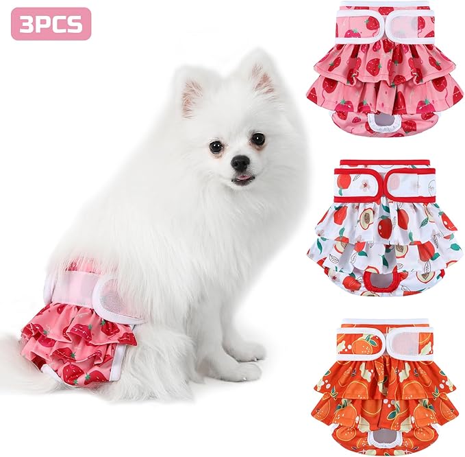 Reusable Dog Diapers Washable (3 Pack), Puppy Diapers Highly Absorbent for Heat & Urination Issues, XS