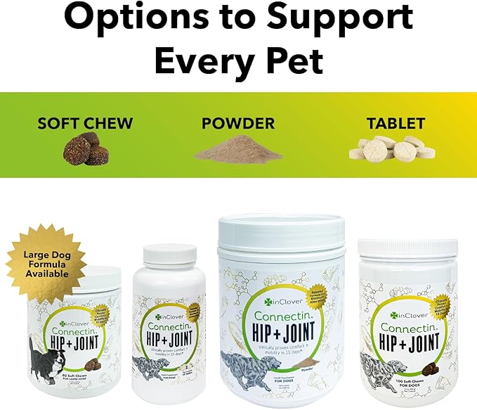 InClover Connectin Natural Hip & Joint Supplement for Dogs with Glucosamine, Chondroitin & Hyaluronic Acid - Soft Chew for Dog Mobility, Comfort & Active Lifestyle Support, 100 Count