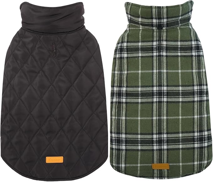 Kuoser Warm Dog Coat, Waterproof Dog Jacket for Extra Large Dogs, Adjustable Durable XXL Doggie Winter Coat Reversible Puppy Cold Weather Apparel from Small to Large Breed, Green XXL
