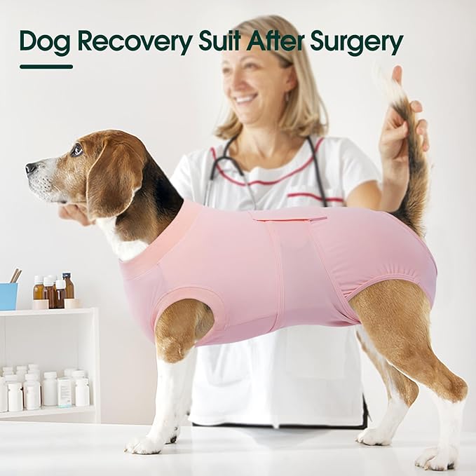 Kuoser Dog Recovery Suit for Dogs After Surgery, Soft Dog Surgical Onesie for Female Male Dogs Spay Neuter, Anti-Licking Pet Bodysuit for Abdominal Wounds, Skin Disease, E-Collar Alternative, Pink L