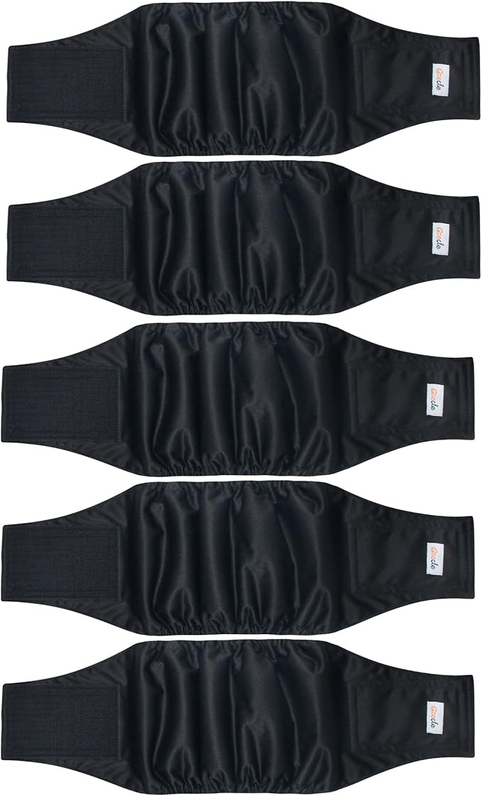 5 Pack Dog Diapers Male Reusable, Premium Belly Bands for Male Dogs, High Absorbing Dog Pee Wraps for Doggie in Incontinence or Excitable Urination and Training Black XS
