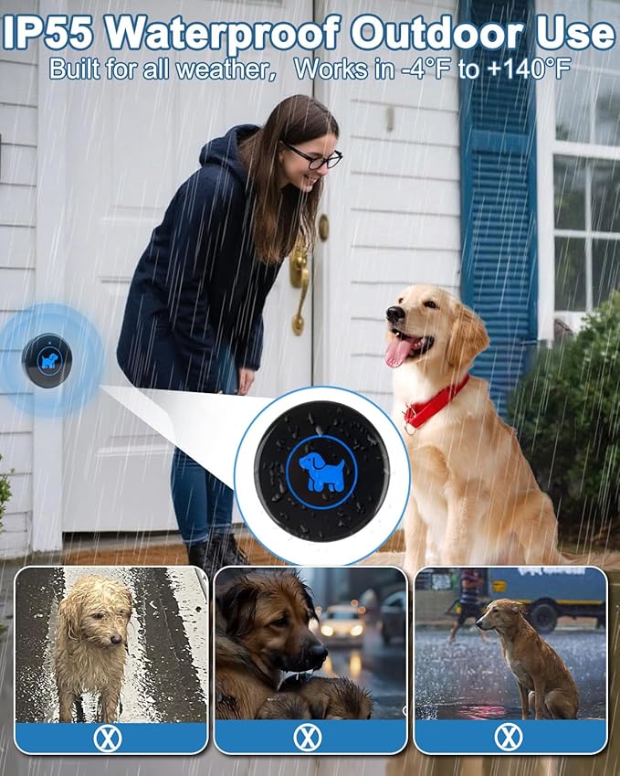Dog Door Bell, Wireless Dog Doorbells for Potty Training – Dog Bells to Go Outside, 1000Feet Range, Waterproof Button, 55 Melodies & 5 Notification Modes (4 Buttons)