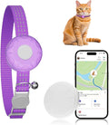 GPS Tracker for Cats, Cat Tracker Compatible with Apple Find My App (Only iOS), No Monthly Fee, Breakaway Collar Included (White Tracker, Purple Cat Collar)