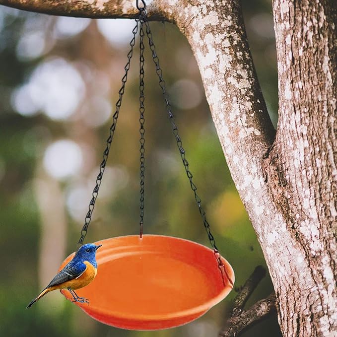 Hanging Bird Feeder and Waterer Tray Bird Food Tray Outdoor Birdbath Hanging Backyard Birdbath for Garden Balcony Trees Lawn, Brown Red
