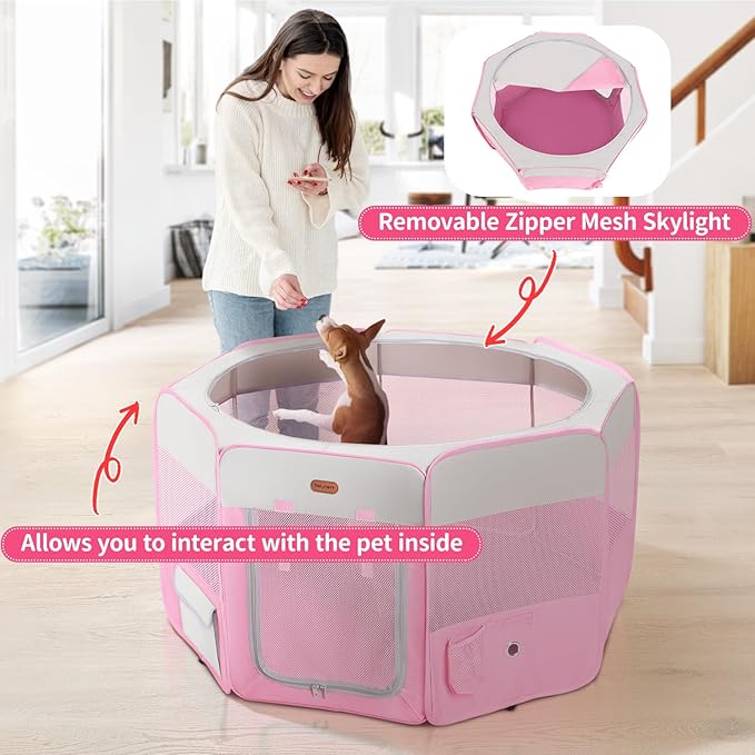 Dog Playpen, Portable Pet Play Pen Foldable Carrying Case, Puppy Pens Outsid for Small Cat Indoor/Outdoor, Removable Mesh Shade Cover