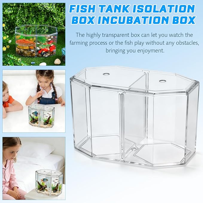 Totority Box Octagonal Fish Tank Betta Fish Bowl Small Containers Shrimp Tank Baby Cart Covers Turtle Tank Betta Fish Tank Fish Breeding Tank Betta Tank Acrylic Self-Cleaning