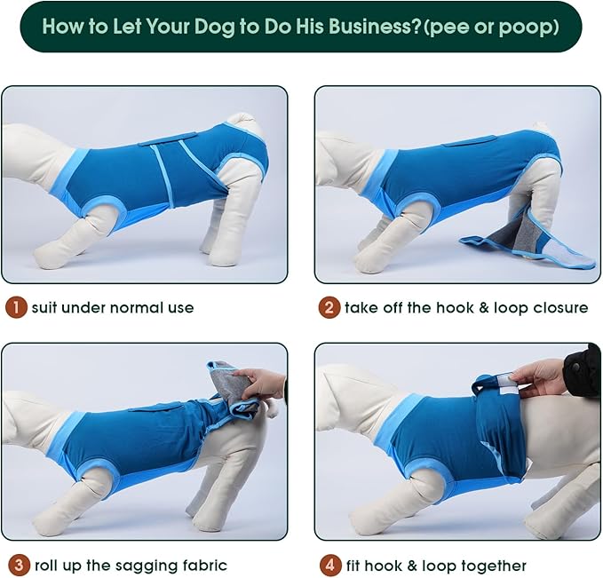 Kuoser Dog Recovery Suit Female, Dog Surgery Suit Male Neuter, Dog Body Suits After Surgery Anti Licking Pet Surgical Suit for Abdominal Wounds Skin Disease, Soft Dog Onesie Substitute Cone, Blue 2XL