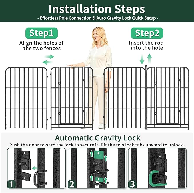 Metal Dog Playpen 40" 12 Panels for Medium Large Dogs, Indoor Outdoor Exercise Pen for Yard RV Camping, Thickened Steel Tube, Gravity Lock & Ball Head Iron Rods