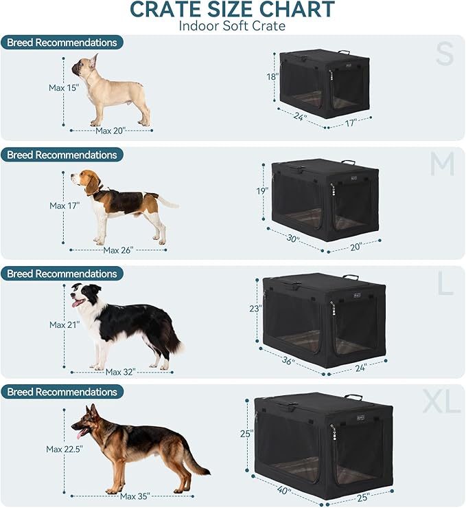 PETSFIT Portable Dog Crate for Medium Large Dogs, – 36" Soft Dog Travel Crates with Lockable Zippers & Thicken Mat, Adjustable Patented Spiral Steel Frame, Collapsible Kennel for Indoor & Outdoor