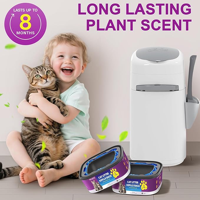 Cat Litter Refill Bags|Jumbo 28FT 2Pack Cartridges Compatible with Litter Genie Refill Standard,Plus,Style Pail | Up to 8 Months| Superior Odor Control| Fresh Plant Scent(NOT Compatible with XL)