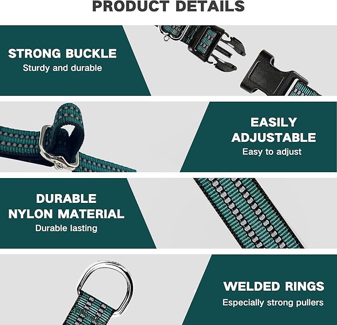 Hikiko Martingale Dog Collars Reflective Nylon Dog Collar with Quick Release Buckle Adjustable Training No Slip Dog Collar (Large, Dark Green)