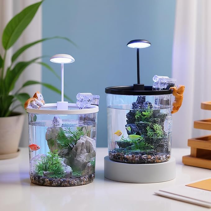 Small Fish Tank Starter Kit, 1.5 Gallon Plastic Shrimp Tank with Filter, LED Light, Fish Tank for Betta Fish, Guppy, Shrimp, Goldfish Beginner's Gift