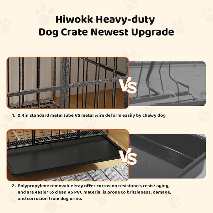 48 Inch Heavy Duty Dog Crate, Indestructible Escape-Proof Dog Kennel for High Anxiety Large Dogs, Strong Metal Pet Cage with Double Doors, Lockable Wheels & Removable Tray, XL XXL XXXL