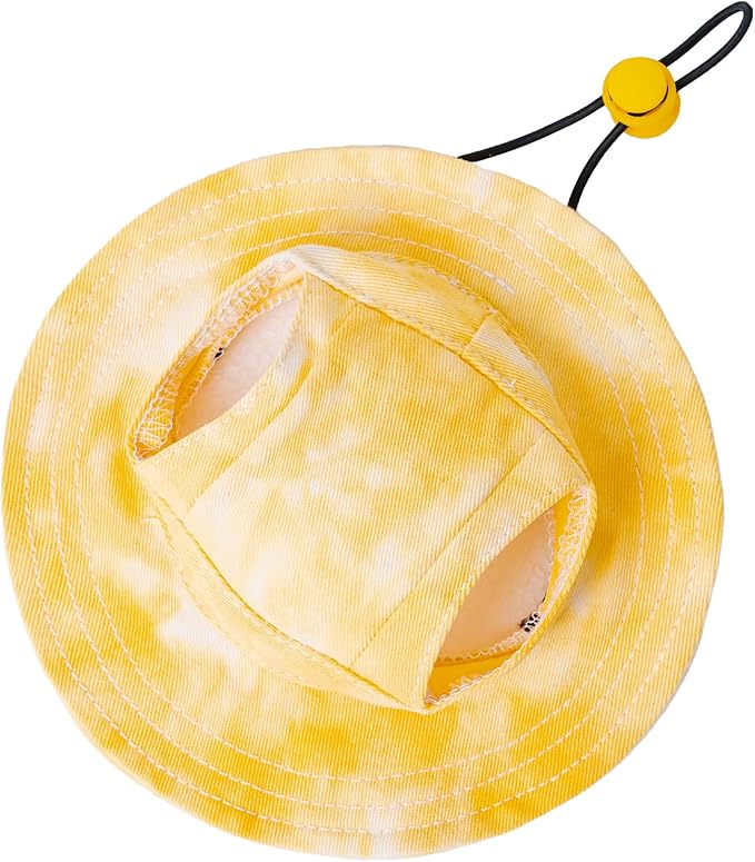 Pet hat with Ear Holes Sunscreen Baseball Cap Suitable for Small and Medium-Sized Dogs Outdoor Climbing hat in Summer Pet Products (Yellow, Medium)