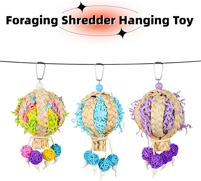 Bird Foraging Shredder Hanging Rope Perch With Bell - Parrot Swing Climbing Standing Toy - Cage Accessories for Parakeet, Conure, Cockatiel, Budgies, Lovebird - Blue, 1 Pack