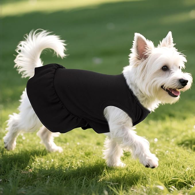 Dog Dresses Cat Skirt Solid Color Dog Clothes Summer Sleeveless Puppy Girl Clothes for Small Pet Dogs Cats (Black, Medium)