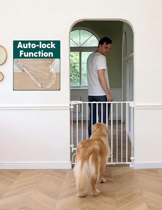 Babelio Removable & No Bottom Bar Baby Gate, 35.5-55" Extra Wide Hardware Mounted (Drill Needed)| Wide Walk-Thru| Auto-Close Safety Dog/Pet Gate for Stairs & Doorways (White, 35.5-55" W, 30" H)