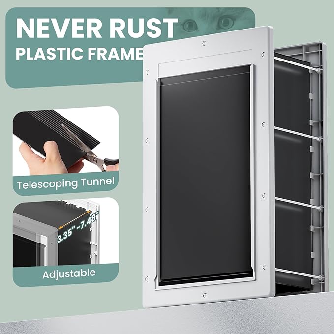 Dog Door 3 Flap, Plastic Dog Door for Wall, Large Doggy Door, Dogie Door for Interior & Exterior Walls, Magnetic Flaps, Insulation Flap, Closing Panel, Pet Door for Pets Up to 45lbs(Medium)