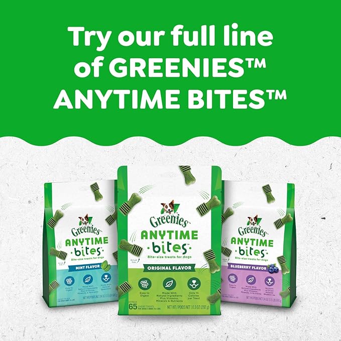 Greenies Anytime Bites Dog Treats, Mint Flavor, 10.3 oz. Bag (Pack of 2)