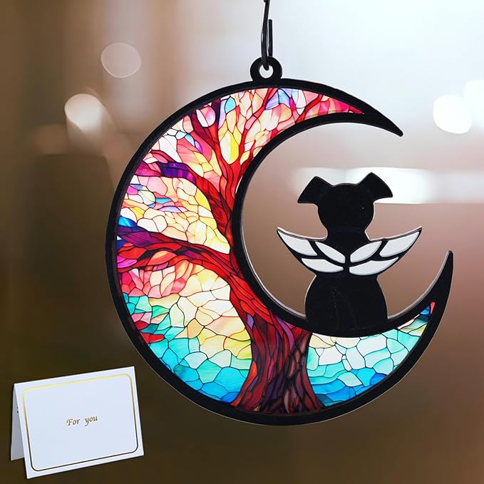 Original CCiaga DIY Dog Angel Memorial Suncatcher with Sympathy Card,Memorial Gifts for Loss of Dog Sympathy Gift,Pet Memorial Gifts for Dogs(3-Life Tree)