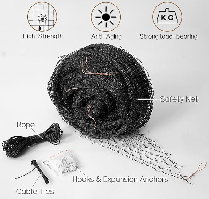 Cat Balcony Net, Steel Wire Reinforced, Anti-Fall Fence, Safety Net, Extra Strong (10 X 20 Ft)