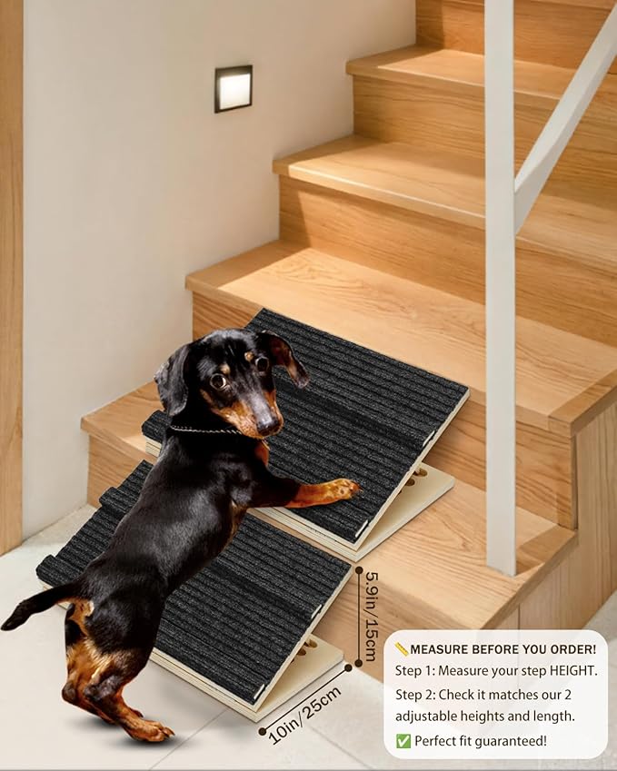 Foldable Wooden Dog Ramp for Stairs, Upgraded Non-Slip Dog ramps, 2 Packs for Small or Medium Dogs and Cats， Step and Stair for Injured and Elderly Pets（No Installation Required）