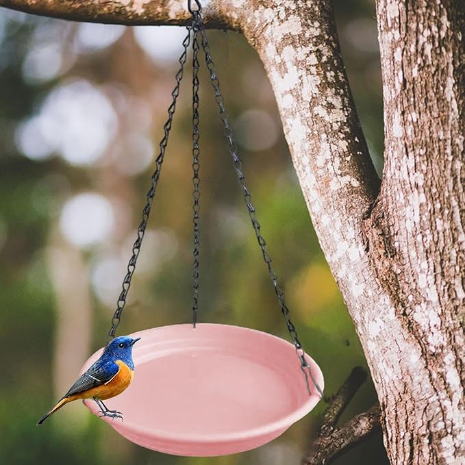 Hanging Bird Feeder, Waterer Tray, Bird Food Tray with Detachable Hook for Backyard, Garden, Balcony, Trees Lawn, Pink