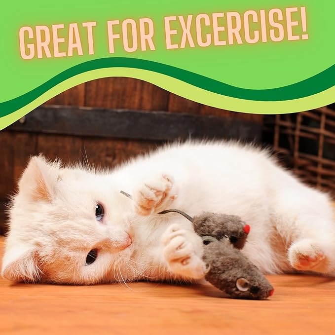 Smokey's Stash Rabbit Fur Mouse Cat Toy 24 per Pack White and Gray Fuzzy Toys for Cats with Rattle Realistic Fake mice (24)
