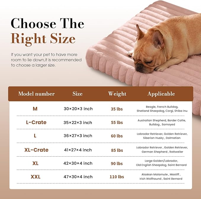 Large Orthopedic Dog Crate Bed with Waterproof Lining, Soft Short Plush Surface & Egg Crate Foam for Calming Puppy, Machine Washable Pet Bed with Removable Cover & Anti Slip Bottom