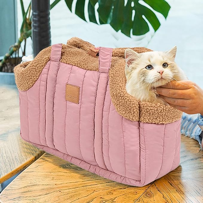 Winter Fleece Warm Dog Tote Bag, 2024 New Small Dog Carrier Purse, Waterproof Pet Travel Handbag, Carrier Purse with Secure Harness Clip for Shopping, Hiking and Walking (Green)