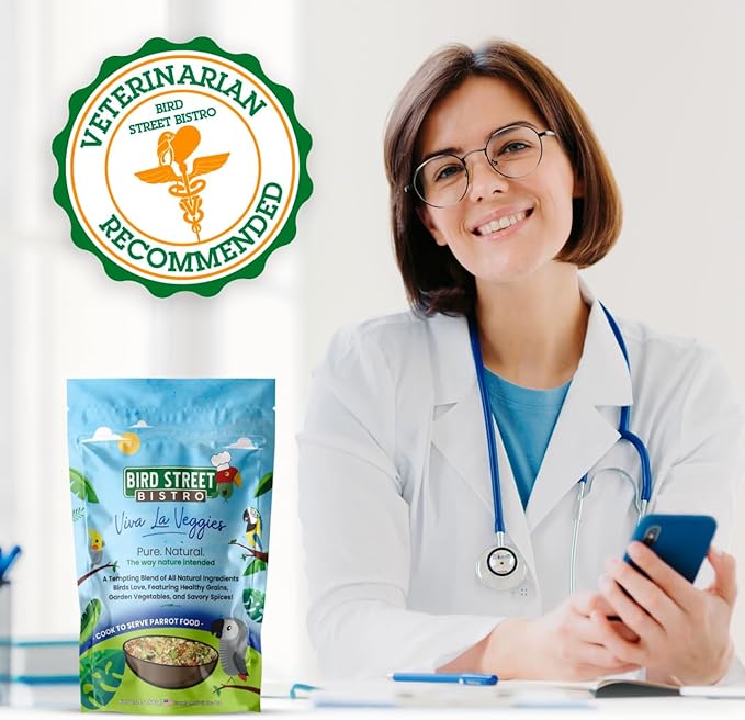 Bird Street Bistro Parrot Food for Parakeets & Cockatiels - Viva La Veggies - 24 oz - Cooks in 3-15 min, Natural Grains, Fruits & Vegetables - USA Made
