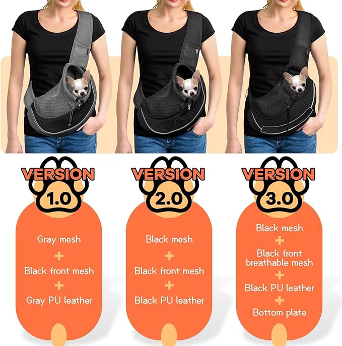 YUDODO Pet Sling Carrier for 10-15 lbs Small Dogs & Cats – Hands-Free Puppy Carrier with Safety Hook, Large Zipper Pocket, Soft Breathable Mesh, Adjustable Strap & Reflective Strip (L, Black 2.0)