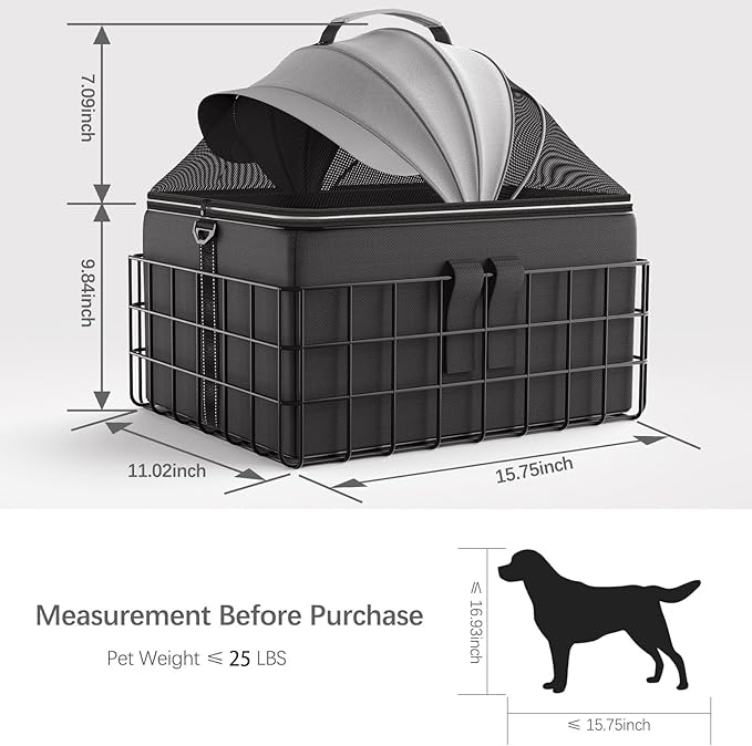 YEEGO DIRECT Dog Bike Basket for Rear Rack, 2-in-1 Pet Carrier & Cargo Basket, Detachable Dog Carrier for Bicycle with Safety Leash, Fits Small Medium Dogs Cats up to 25 LBS, Basket Patented Design