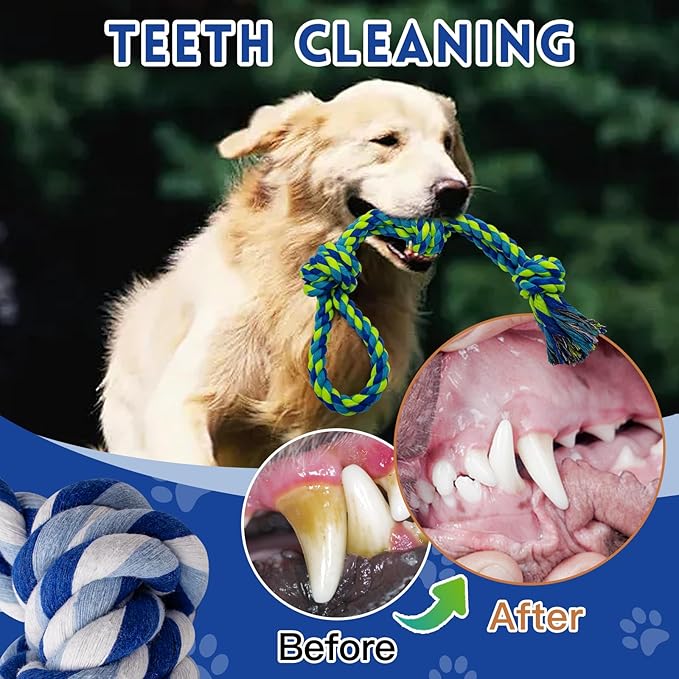 [3 Pack] Dog Rope Toys for Large and Medium Aggressive Chewers, Nearly Indestructible Rope Chew Toys, Heavy Duty 100% Cotton Tug of War Dog Toy for Boredom, Teeth Cleaning