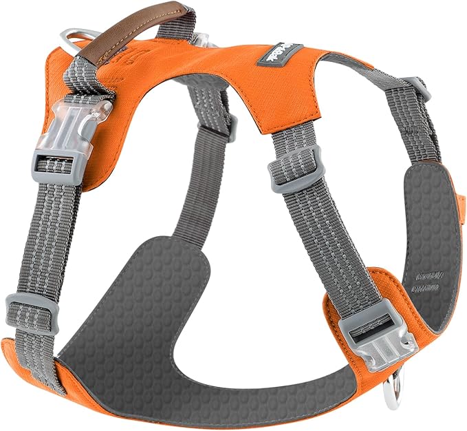 No Pull Dog Harness – Adjustable Reflective Nylon Vest for Small Medium Large Dogs, Escape Proof Training Harness with Leather Control Handle, Lightweight Aluminum Hardware (Orange, L)